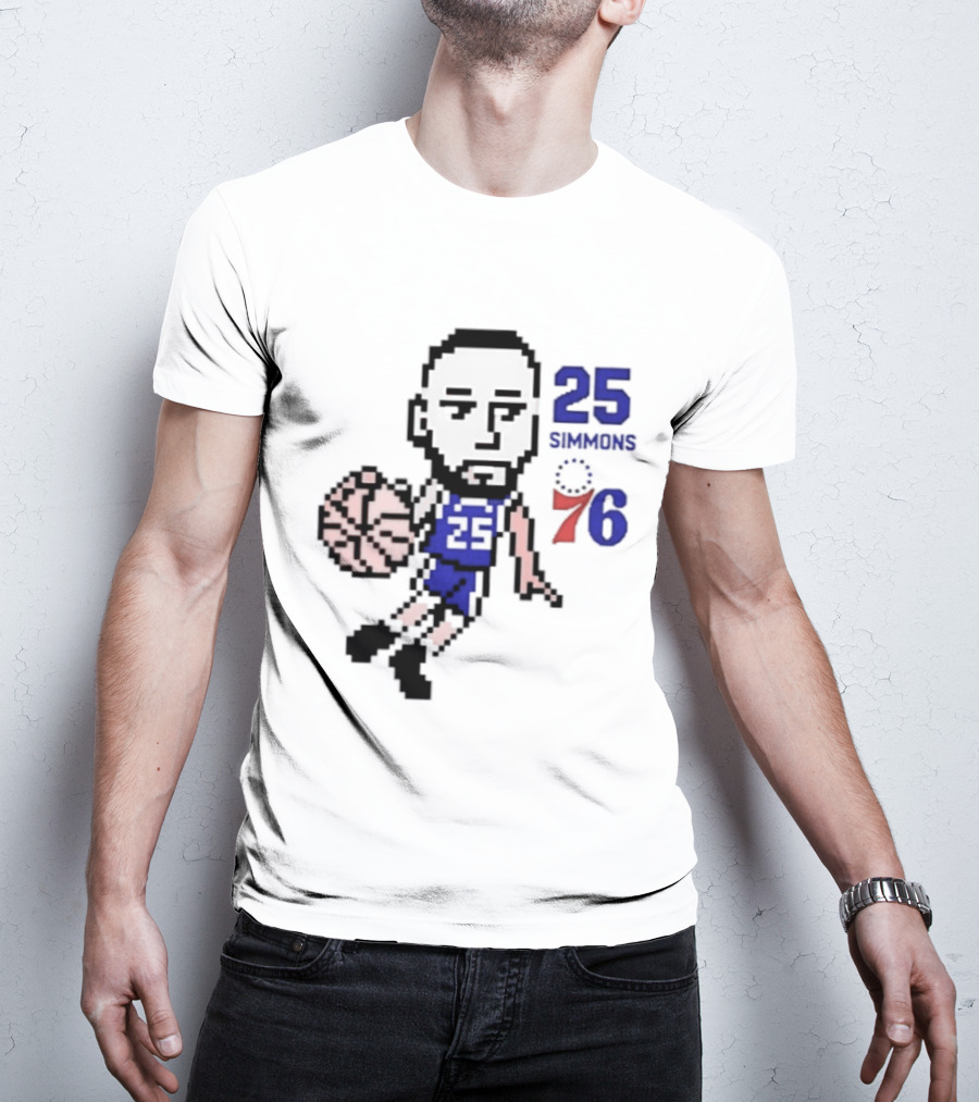 Ben Simmons 25 Philadelphia 76ers Pixel Art With Basketball T-Shirt