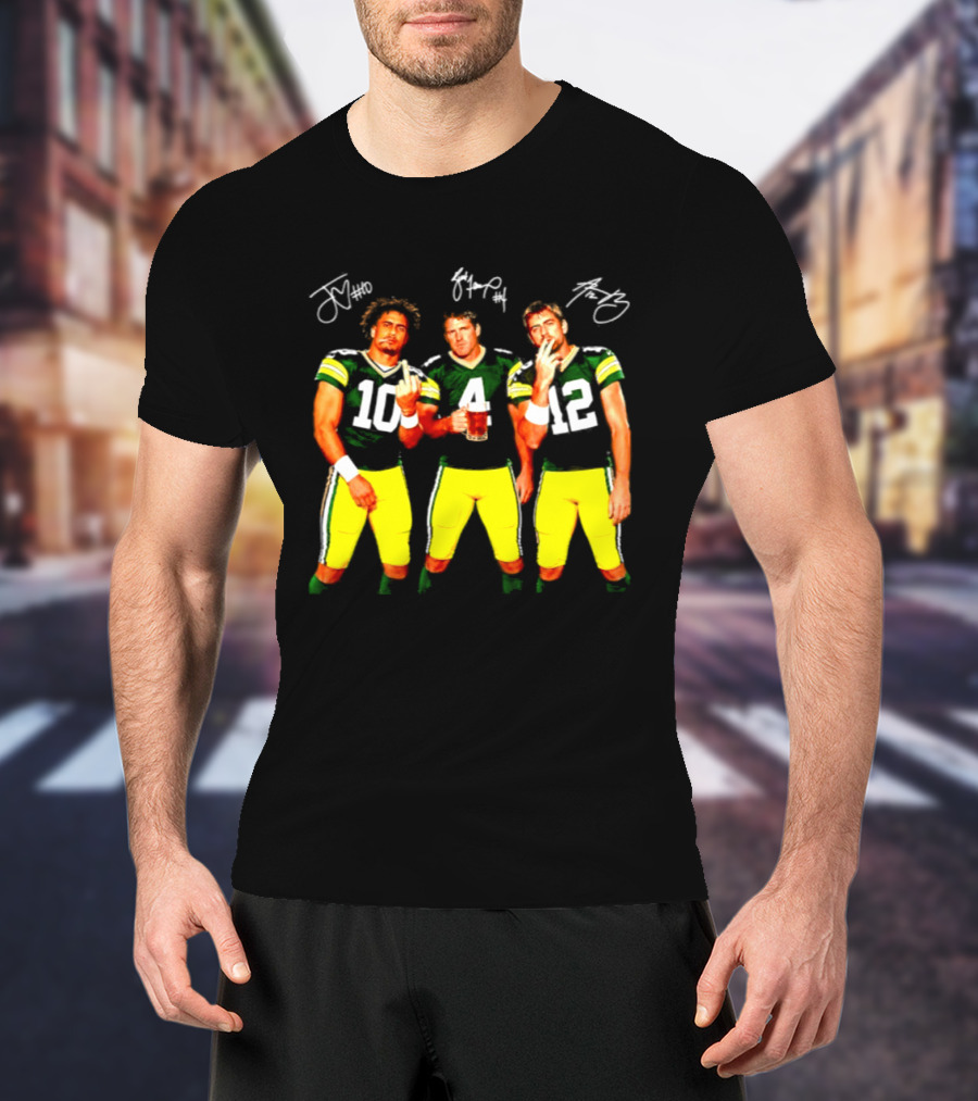 Brett Favre Aaron Rodgers Jordan Love Green Bay Packers Middle Finger Beer Smoking Signatures T-Shirt
