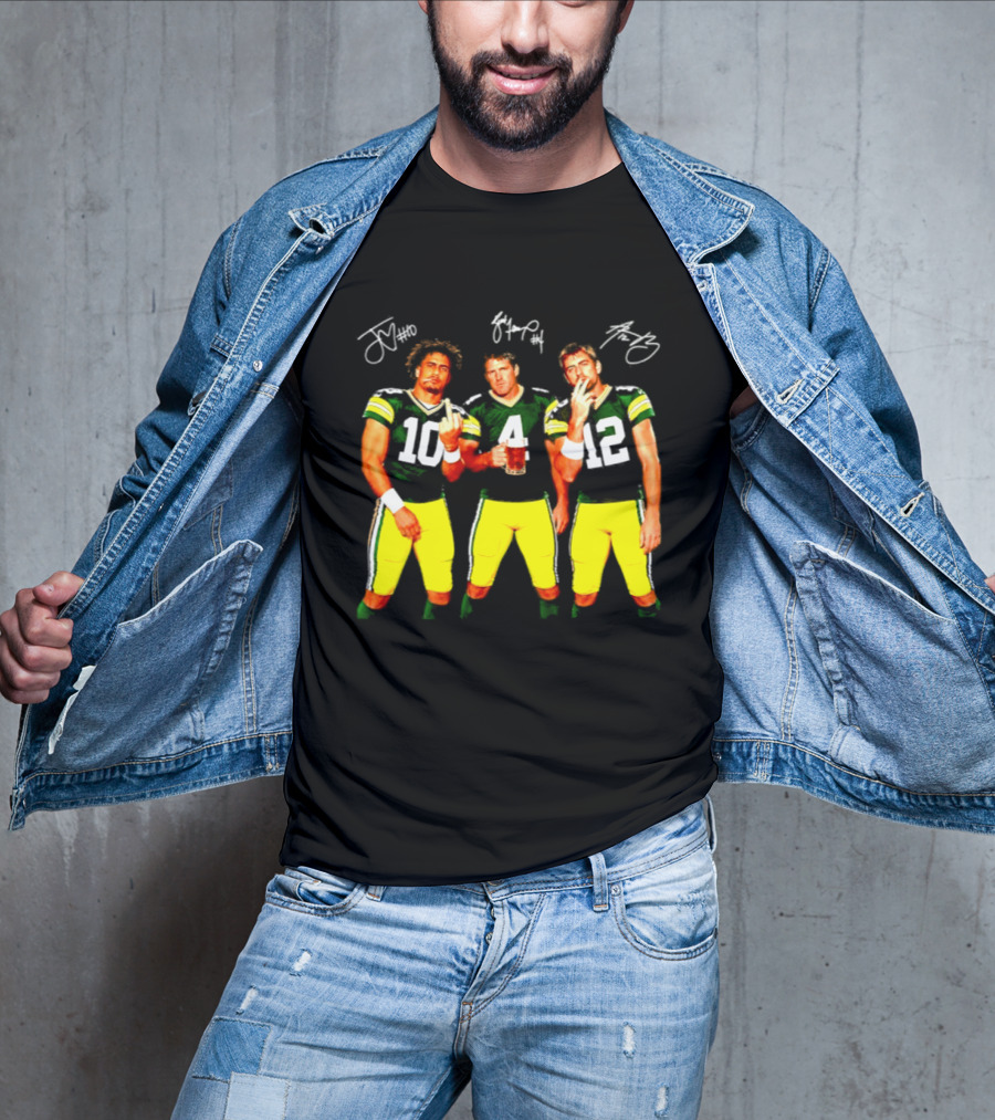 Brett Favre Aaron Rodgers Jordan Love Green Bay Packers Middle Finger Beer Smoking Signatures T-Shirt