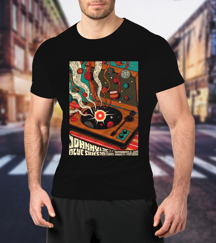 Johnny Blue Skies And The Dark Clouds Vancouver BC 2026 Event Live At Pacific Coliseum September 19 Vinyl Record Planets T-Shirt