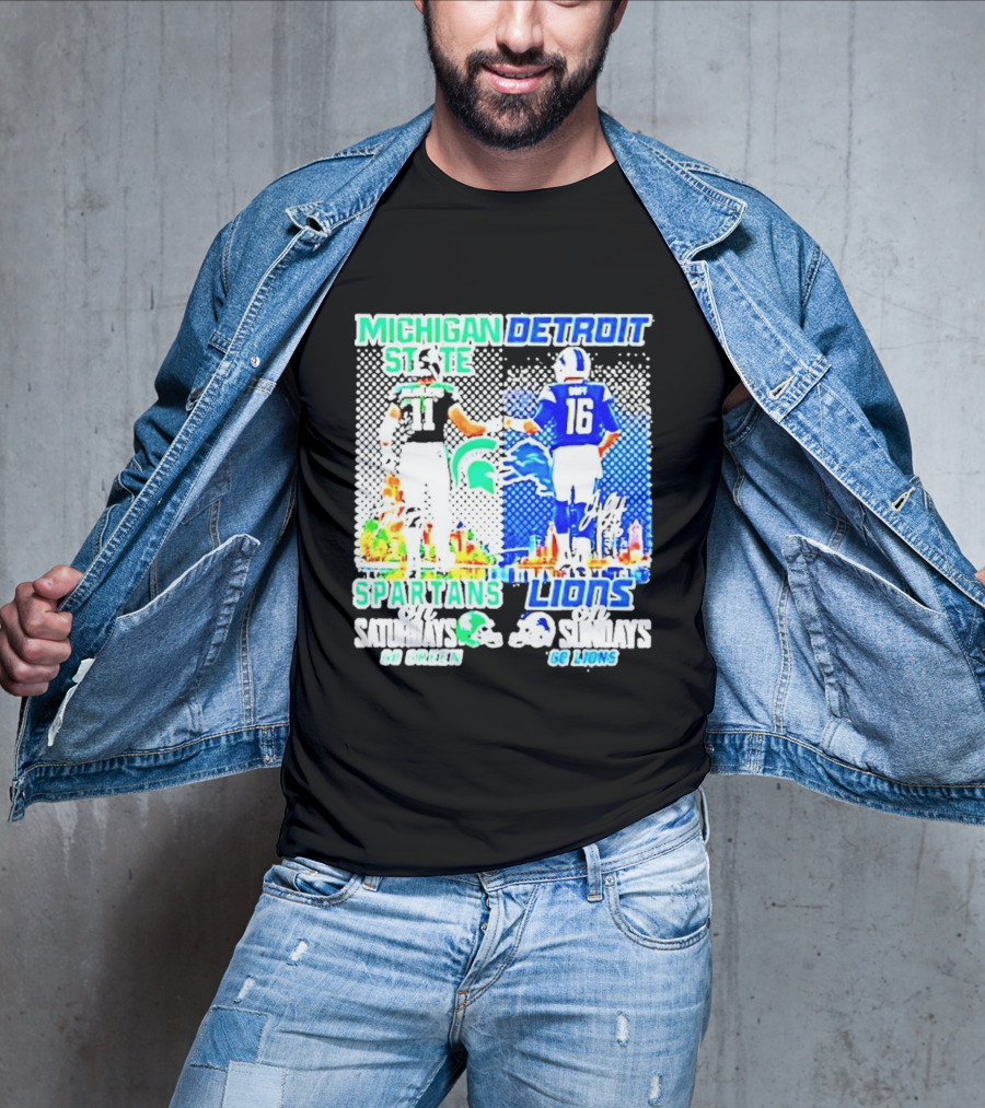 Michigan State Spartans Vs Detroit Lions Go Green Go Lions Football Showdown T-Shirt