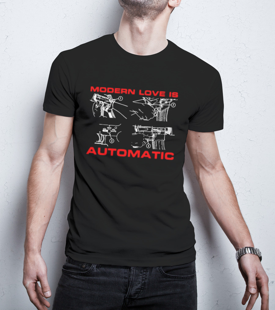 Modern Love Is Automatic AR15 Rifle Blueprint Diagram T-Shirt