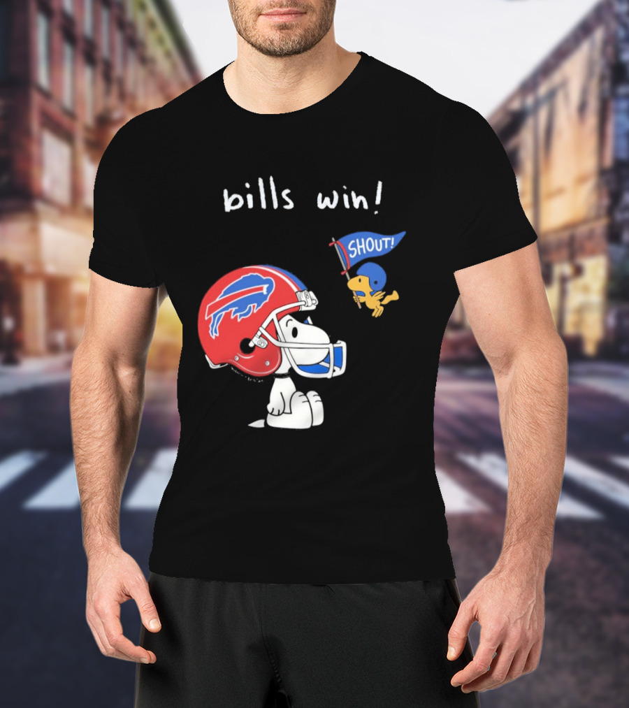 Snoopy Woodstock Buffalo Bills Win Shout Football T-Shirt