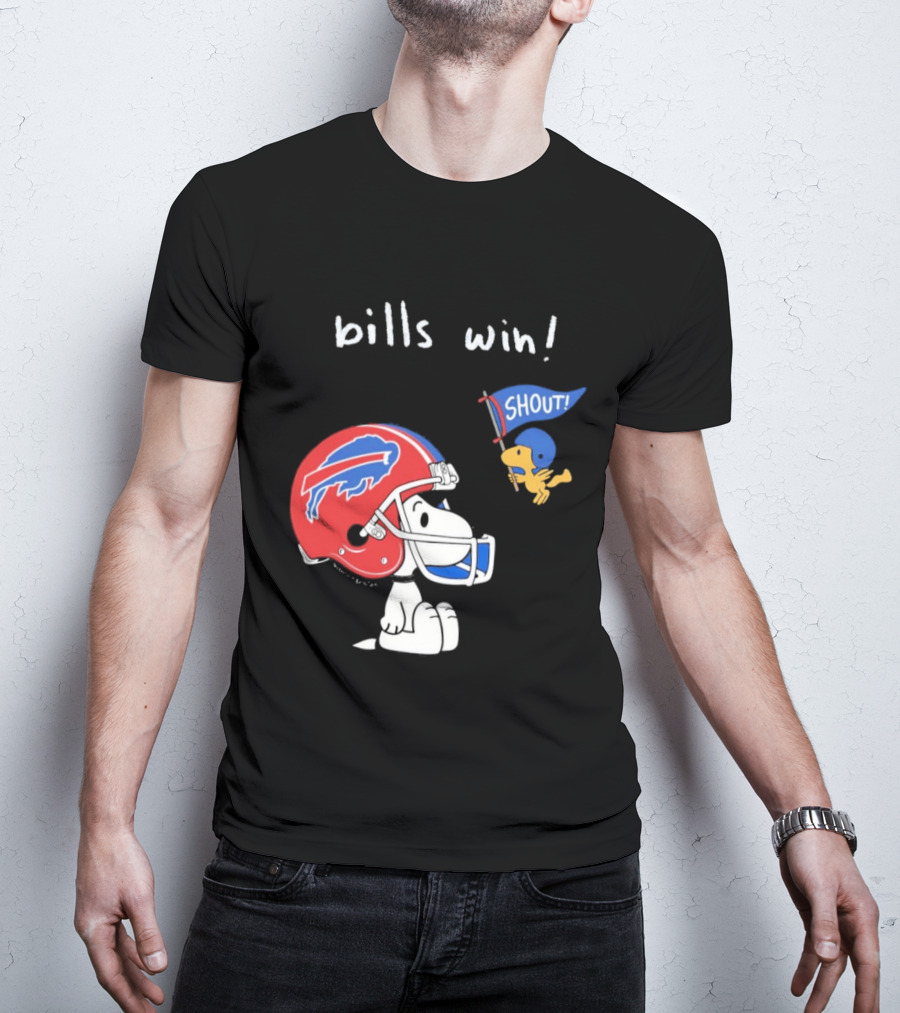 Snoopy Woodstock Buffalo Bills Win Shout Football T-Shirt