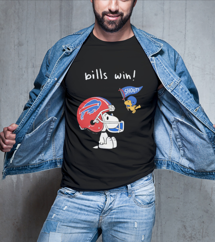 Snoopy Woodstock Buffalo Bills Win Shout Football T-Shirt