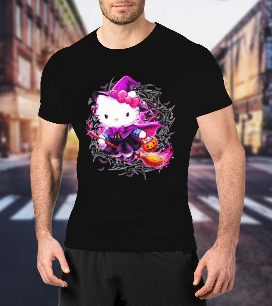 Hello Kitty Witch Sanrio Halloween Trick Or Treat Broom Pumpkin T-Shirt