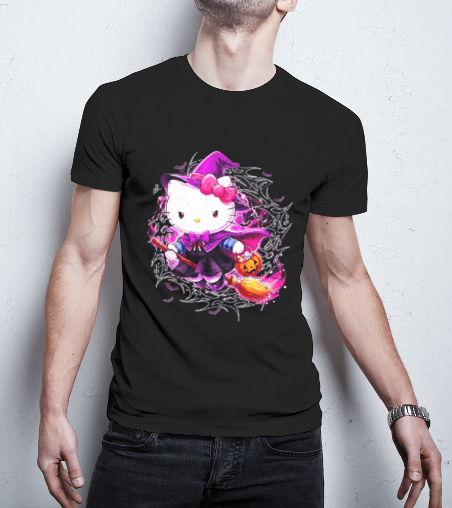Hello Kitty Witch Sanrio Halloween Trick Or Treat Broom Pumpkin T-Shirt