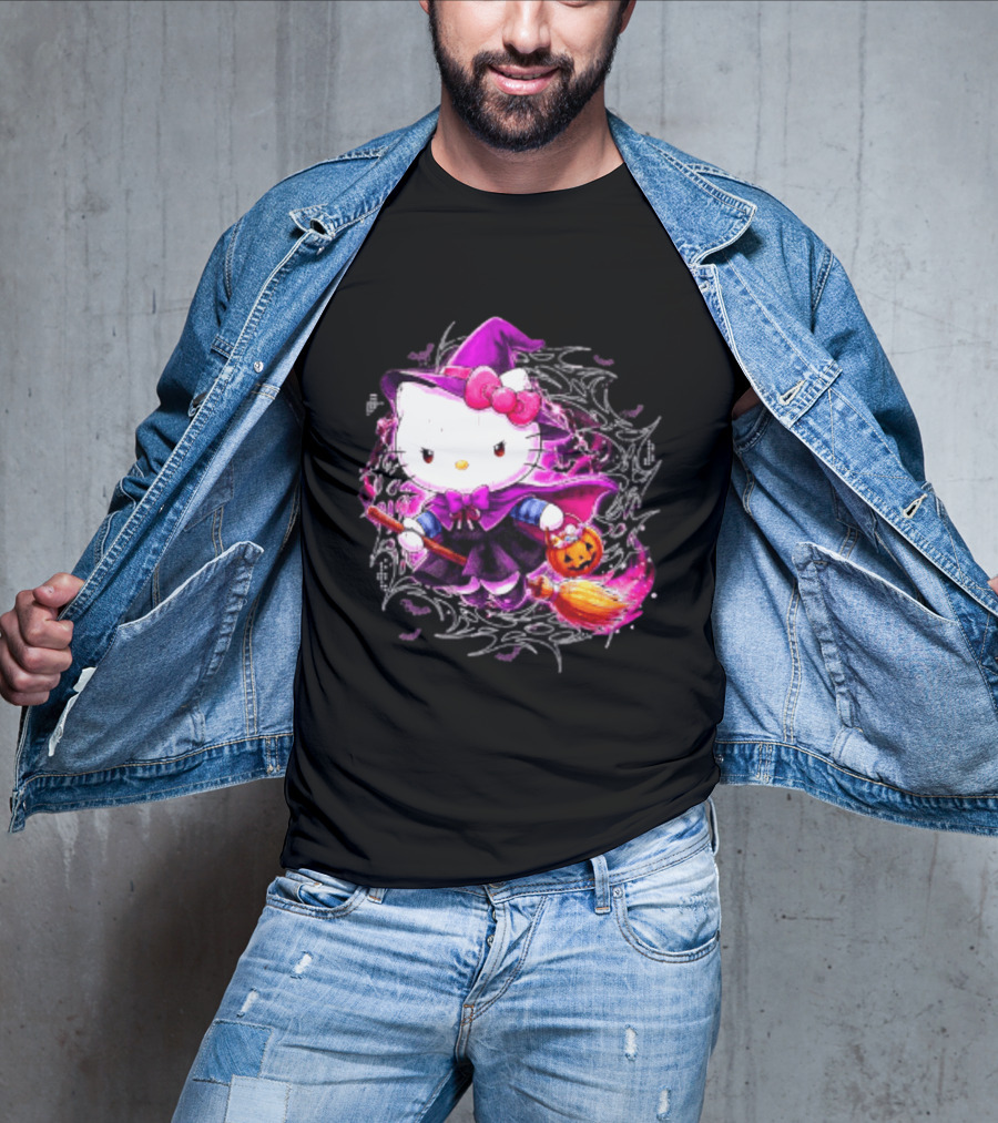 Hello Kitty Witch Sanrio Halloween Trick Or Treat Broom Pumpkin T-Shirt
