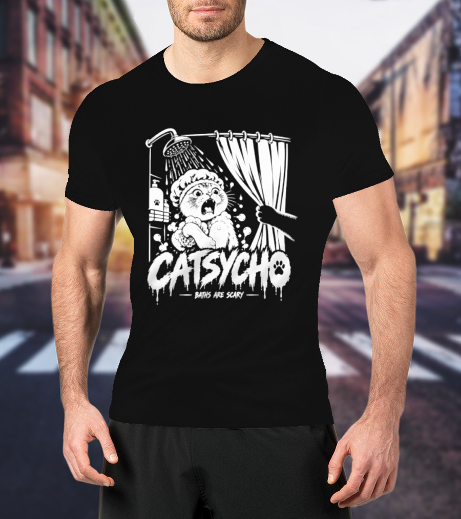 Catsycho Baths Are Scary Shower Scene With Cats T-Shirt