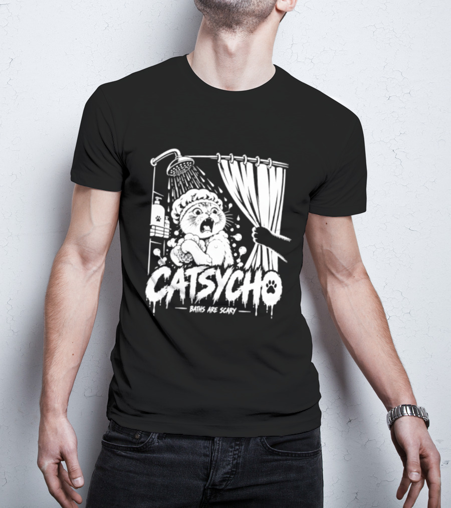 Catsycho Baths Are Scary Shower Scene With Cats T-Shirt