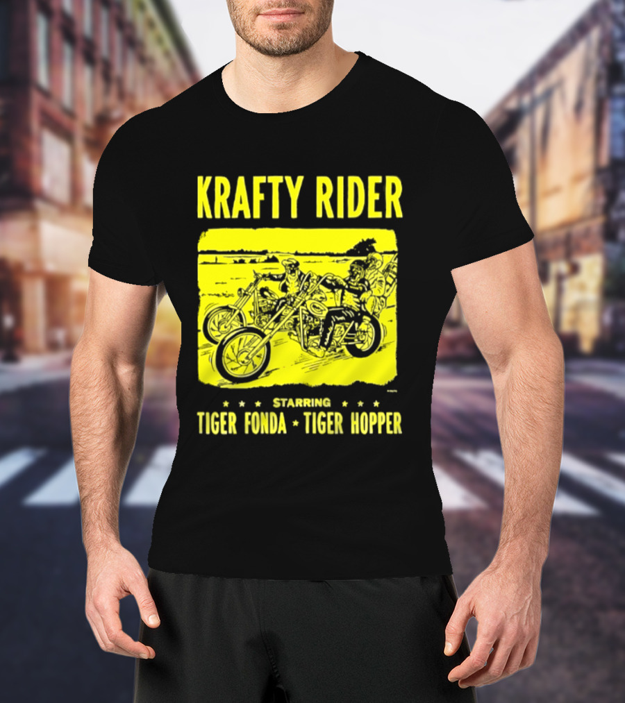 Krafty Rider Starring Tiger Fonda Tiger Hopper Vintage Motorcycle Adventure T-Shirt