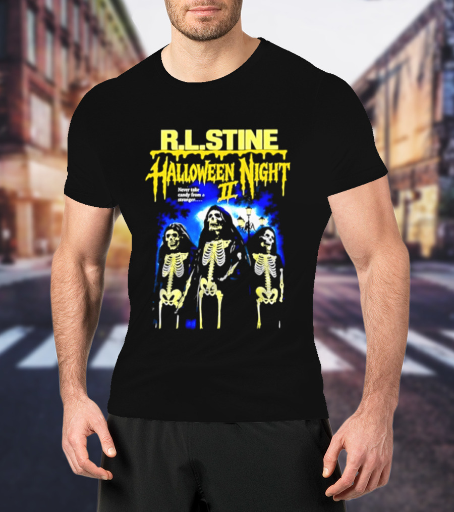 R.L. Stine Halloween Night II Never Take Candy From A Stranger Skeleton Trio T-Shirt