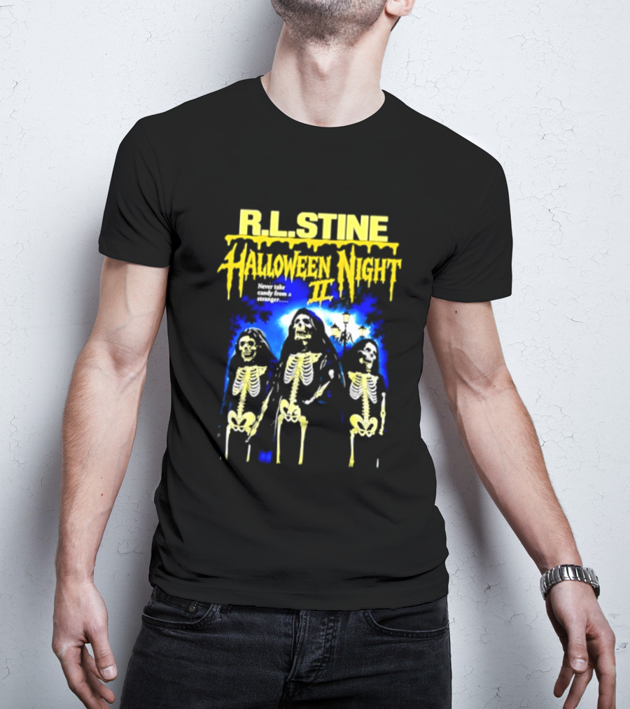 R.L. Stine Halloween Night II Never Take Candy From A Stranger Skeleton Trio T-Shirt