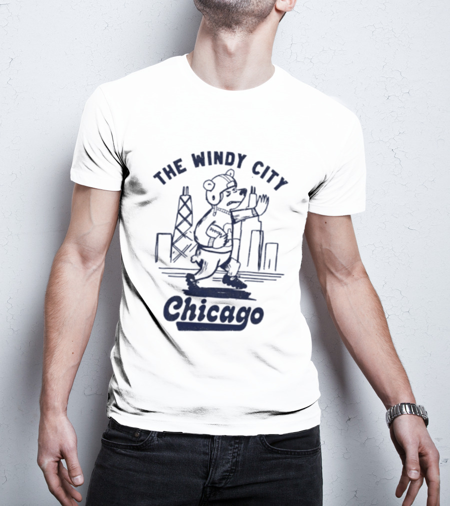 Chicago Bears The Windy City Football Character And Skyline T-Shirt