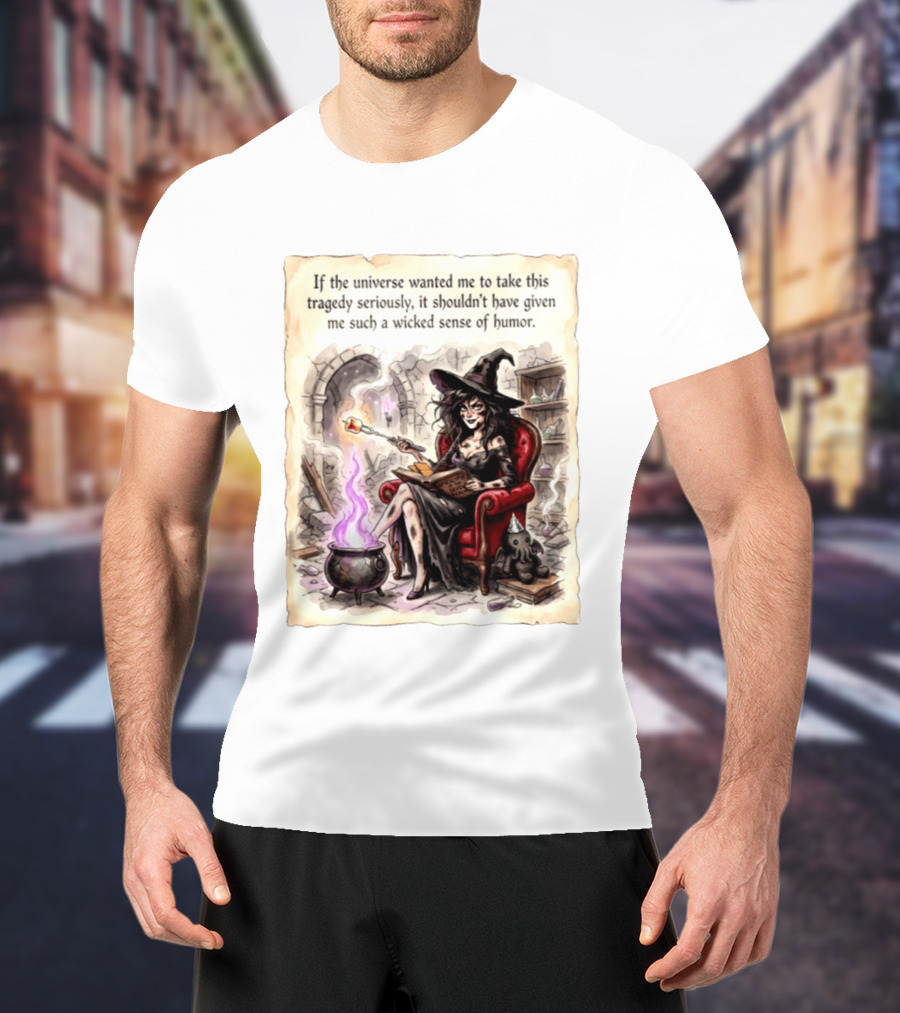 Witch With A Wicked Sense Of Humor And Magic Wand In Stone Room T-Shirt