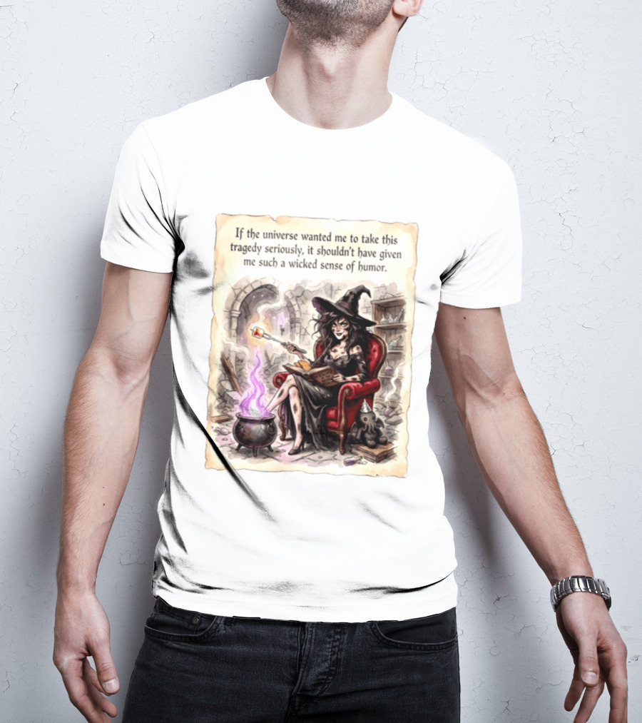 Witch With A Wicked Sense Of Humor And Magic Wand In Stone Room T-Shirt