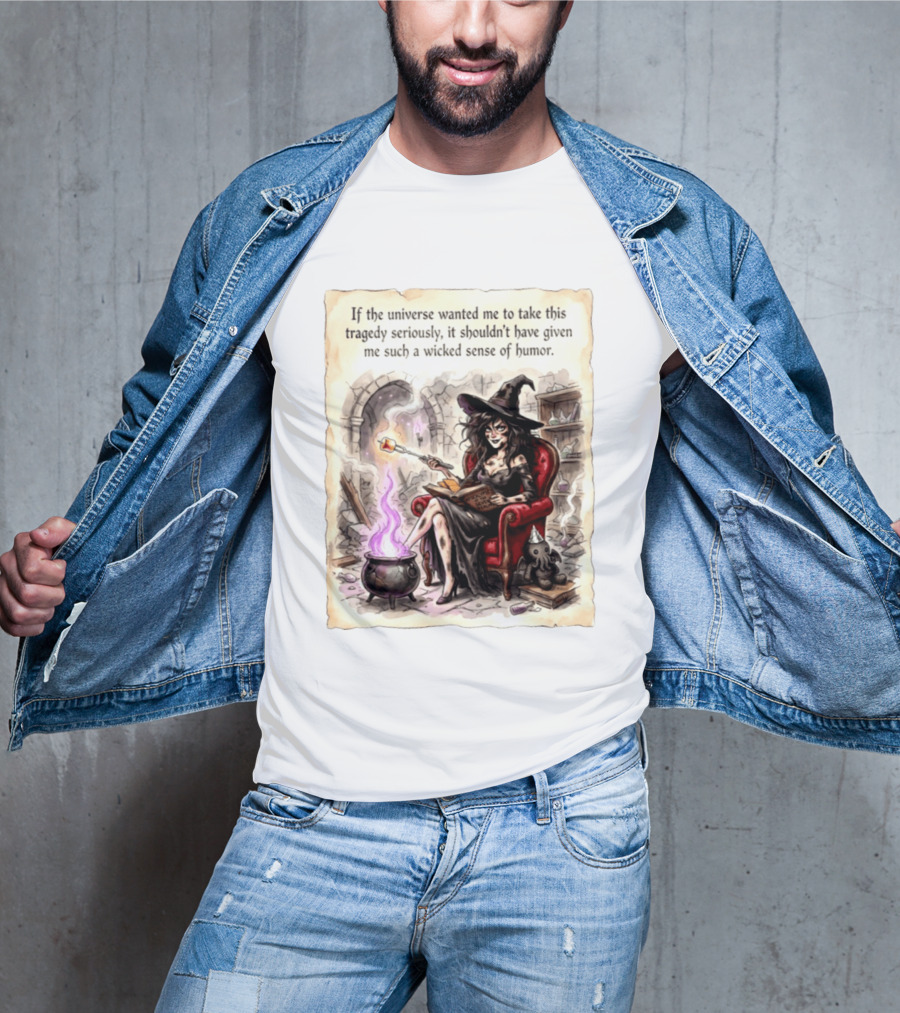 Witch With A Wicked Sense Of Humor And Magic Wand In Stone Room T-Shirt