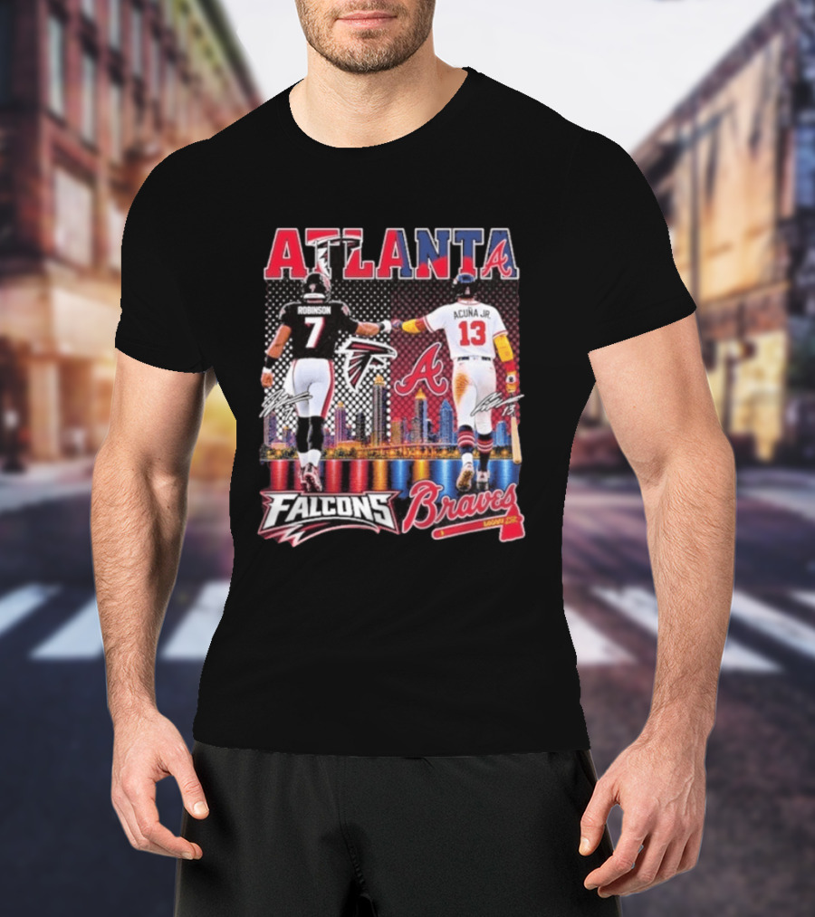 Atlanta Falcons Braves Bijan Robinson Ronald Acuna Jr. Sports City Line T-Shirt