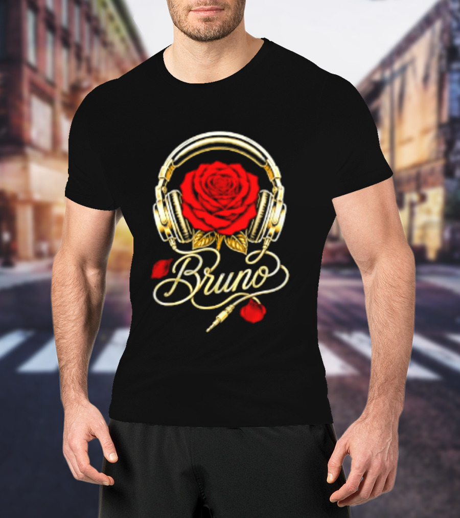 Bruno Headphones And Red Rose T-Shirt
