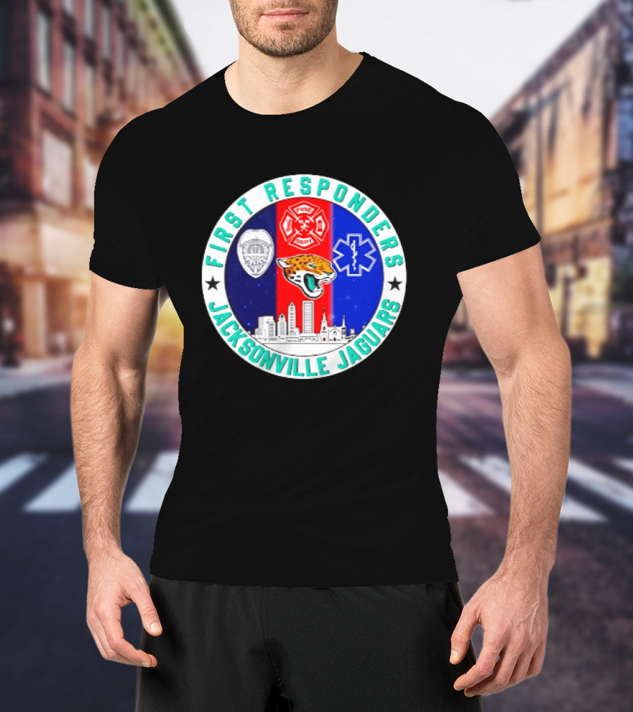 First Responders Jacksonville Jaguars Skyline Tribute 9.11 Memorial T-Shirt