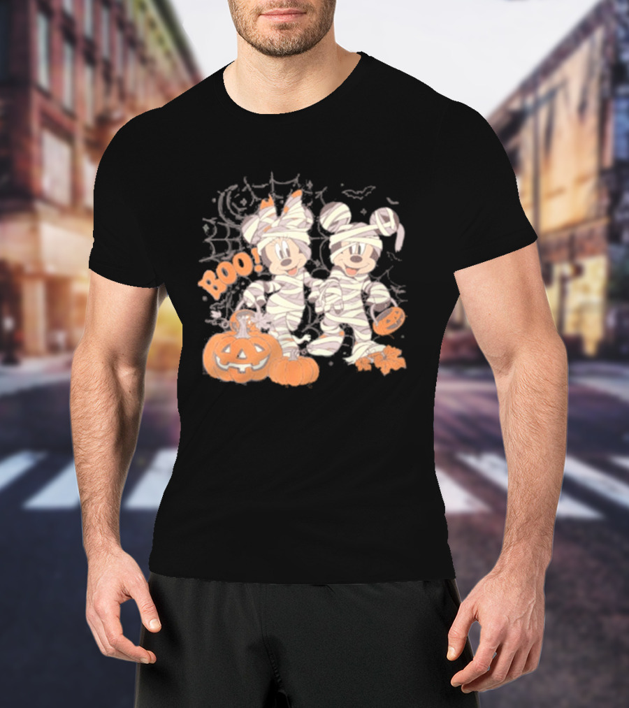 Mickey Minnie Mummy Halloween Boo Disney Spooky Pumpkin T-Shirt