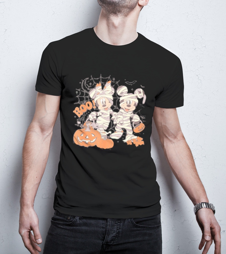 Mickey Minnie Mummy Halloween Boo Disney Spooky Pumpkin T-Shirt
