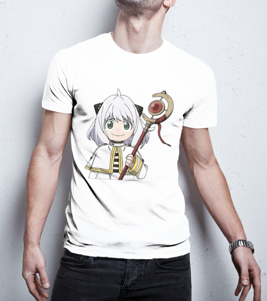 Anya Forger Frieren Crossover Anime Character With Magical Staff T-Shirt