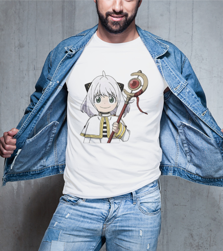 Anya Forger Frieren Crossover Anime Character With Magical Staff T-Shirt