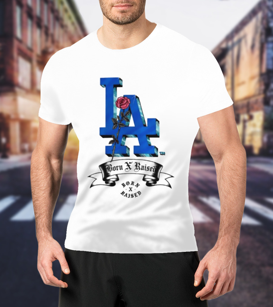 Born X Raised X Los Angeles Dodgers Forever Blue LA Rose T-Shirt