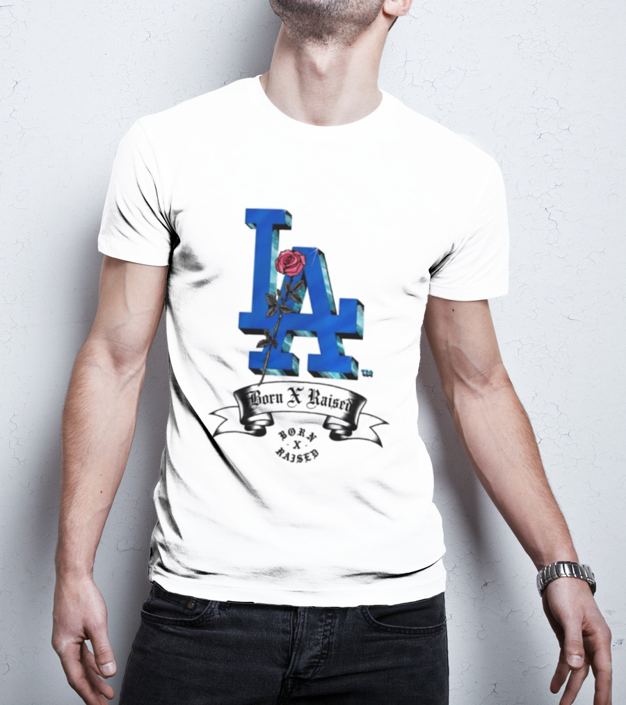 Born X Raised X Los Angeles Dodgers Forever Blue LA Rose T-Shirt