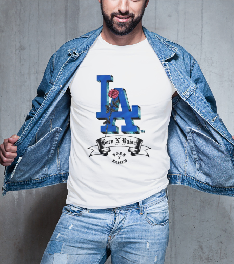 Born X Raised X Los Angeles Dodgers Forever Blue LA Rose T-Shirt