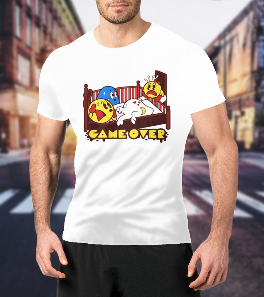 Game Over Halloween Pac Man Ghost Bed Scene T-Shirt