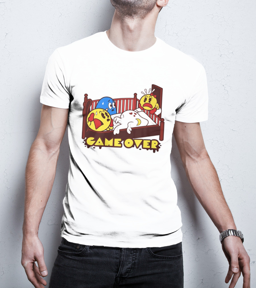 Game Over Halloween Pac Man Ghost Bed Scene T-Shirt