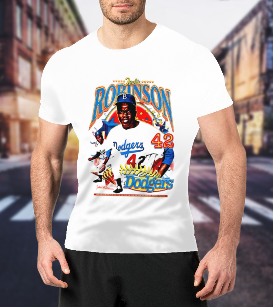 Jackie Robinson Dodgers 42 Legends Baseball Icon Two Sided T-Shirt