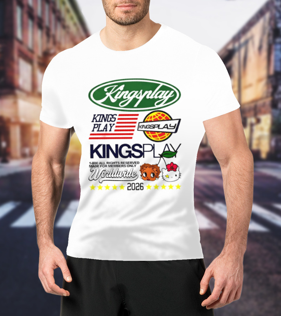 Kingsplay 1 800 All Rights Reserved Members Only Worldwide 2026 Hello Kitty Stars T-Shirt