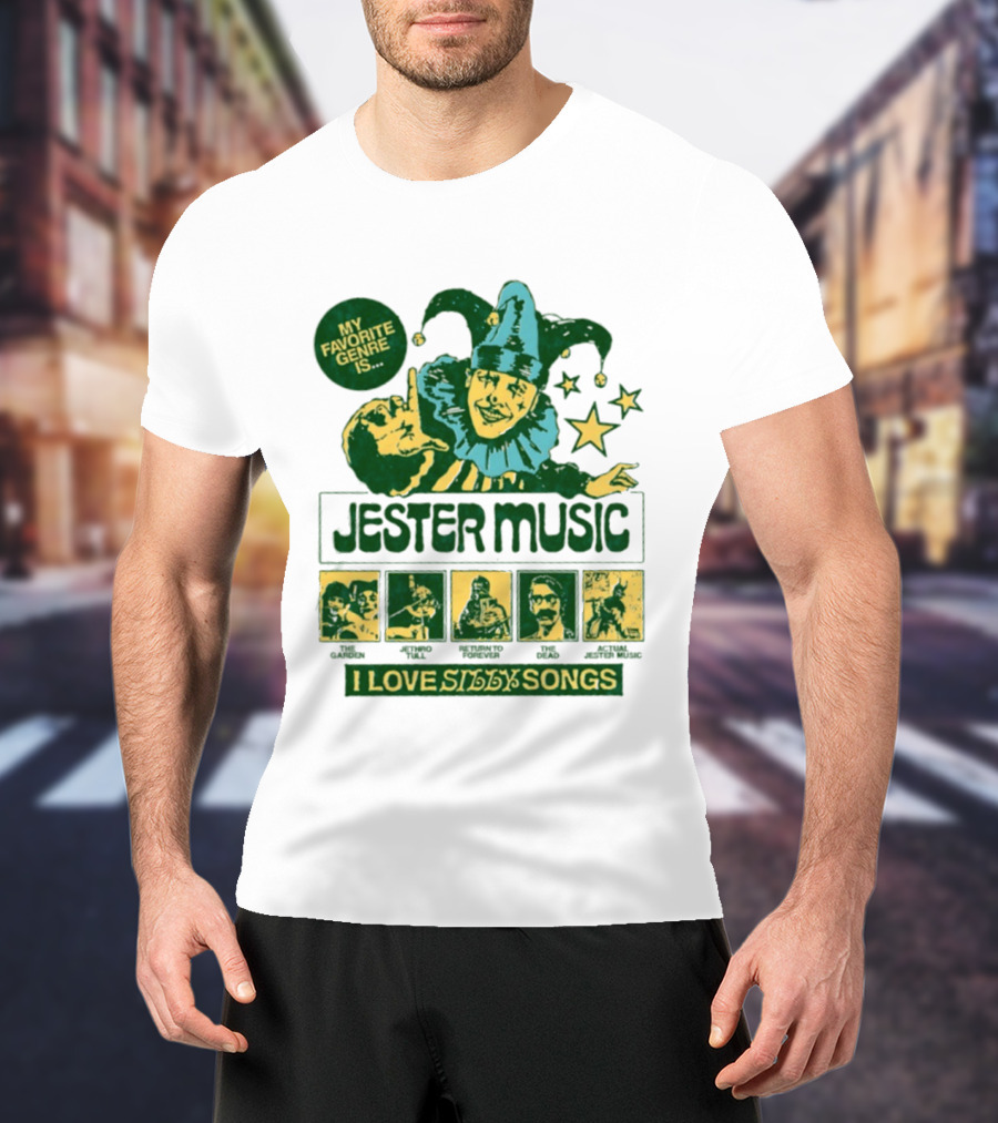 My Favorite Genre Is Jester Music I Love Silly Songs Playful Jester With Stars T-Shirt