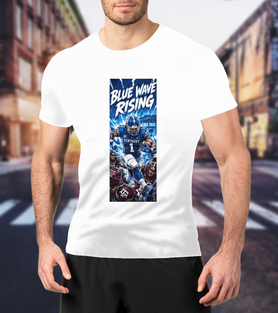 Blue Wave Rising 2026 Kentucky Wildcats Running Back Kyle Field Football Action T-Shirt