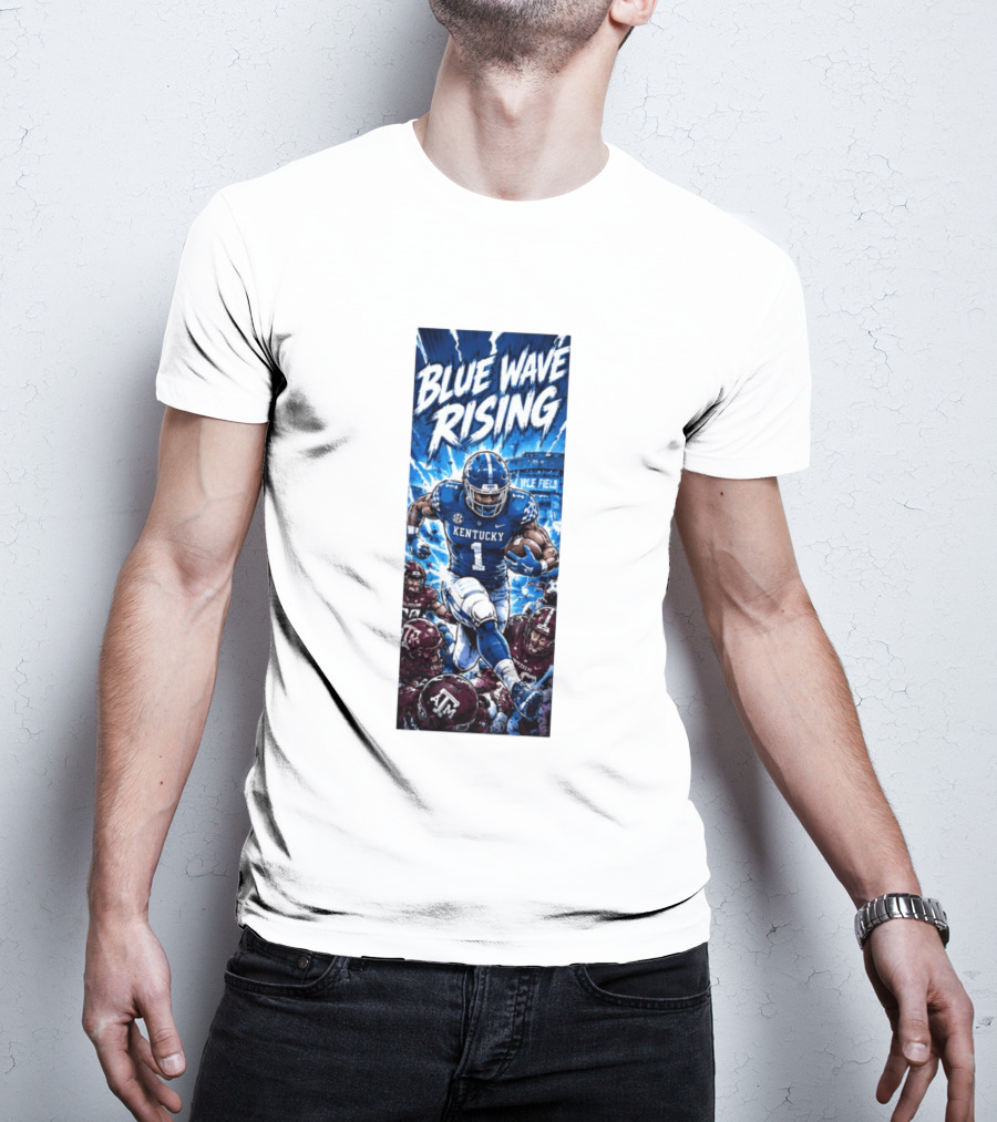 Blue Wave Rising 2026 Kentucky Wildcats Running Back Kyle Field Football Action T-Shirt