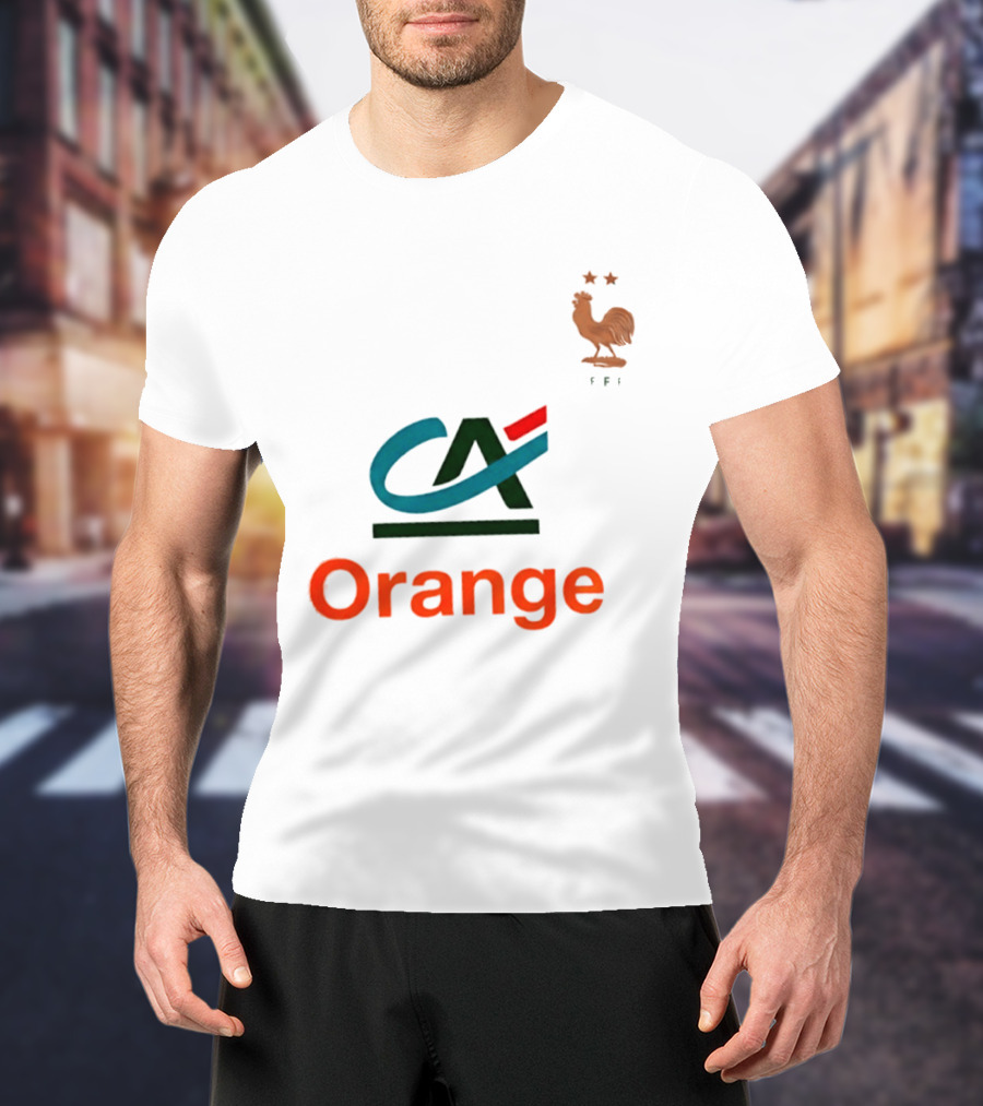 Crédit Agricole Orange Rooster Emblem With Stars And FF T-Shirt