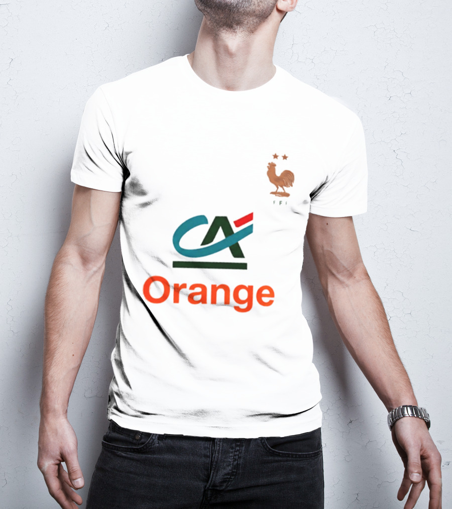 Crédit Agricole Orange Rooster Emblem With Stars And FF T-Shirt