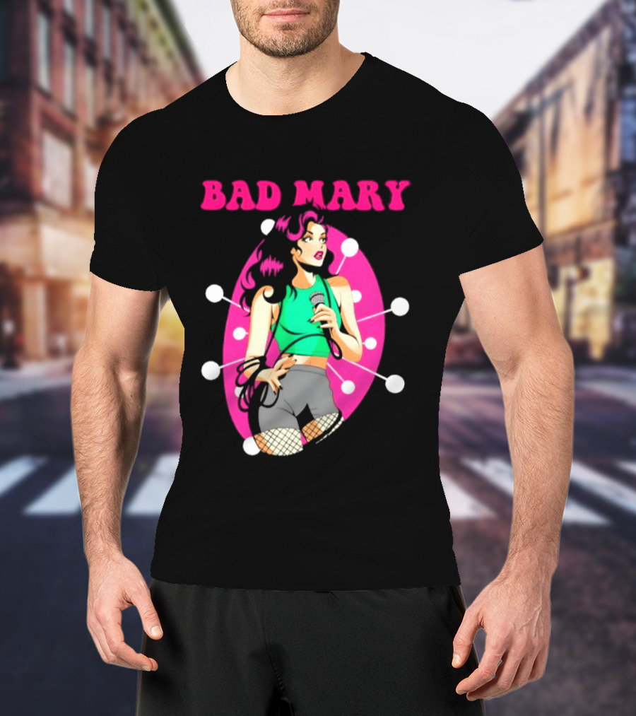 Bad Mary Punk Rock Band Female Singer Microphone Neon T-Shirt