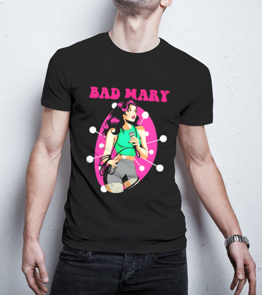 Bad Mary Punk Rock Band Female Singer Microphone Neon T-Shirt