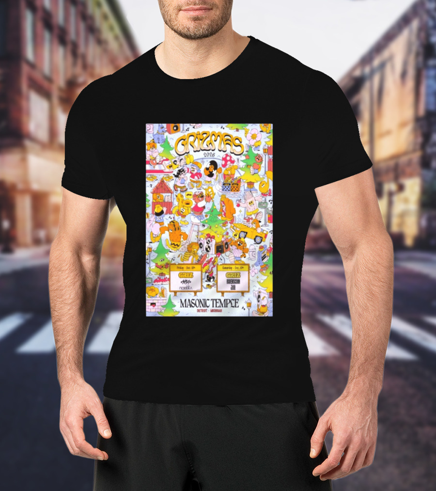 GRiZMAS 2026 Masonic Temple Detroit Michigan GRiZ Sippy Noetika Event Cartoons T-Shirt