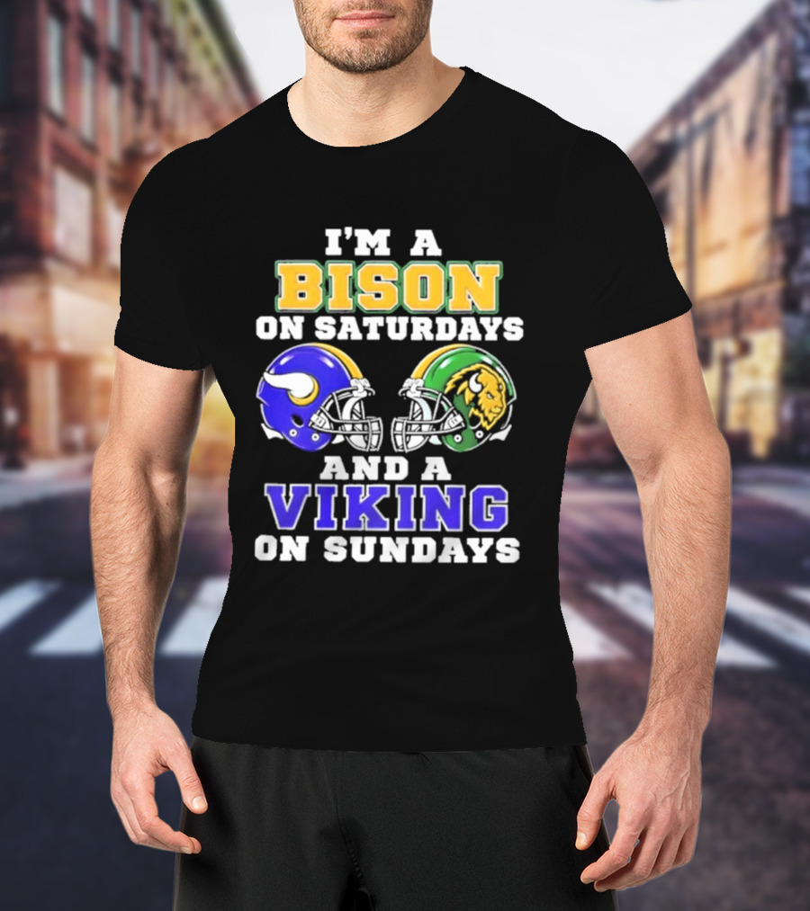 I'm A Bison On Saturdays And A Viking On Sundays Football Helmet T-Shirt