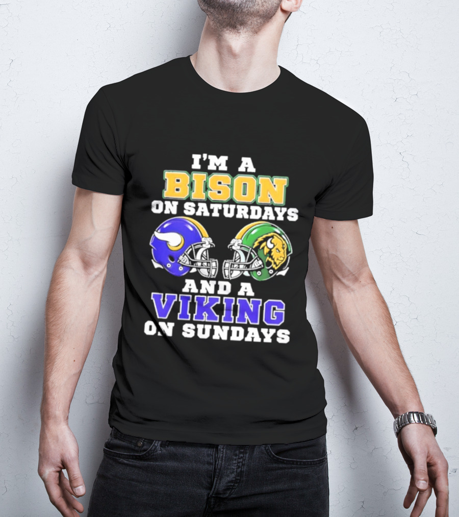 I'm A Bison On Saturdays And A Viking On Sundays Football Helmet T-Shirt