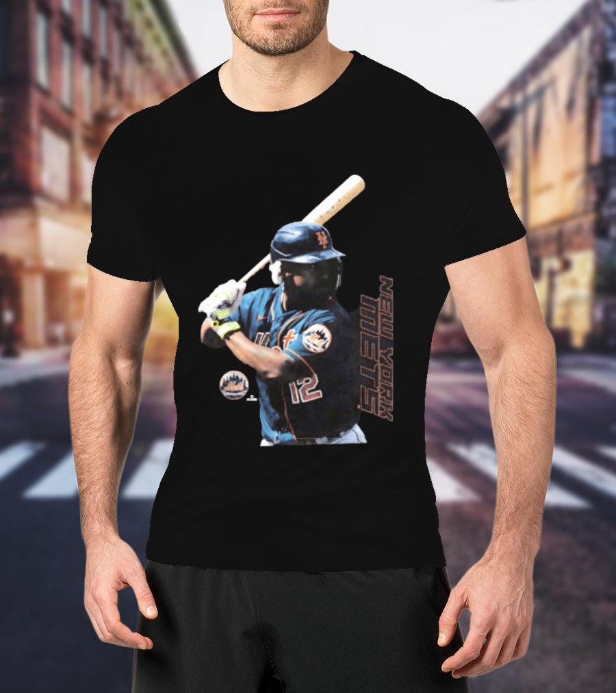 Francisco Lindor New York Mets MLB Number 12 Baseball Batting Action T-Shirt