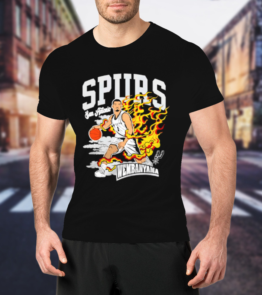 San Antonio Spurs Victor Wembanyama Fired Up Basketball Flames T-Shirt