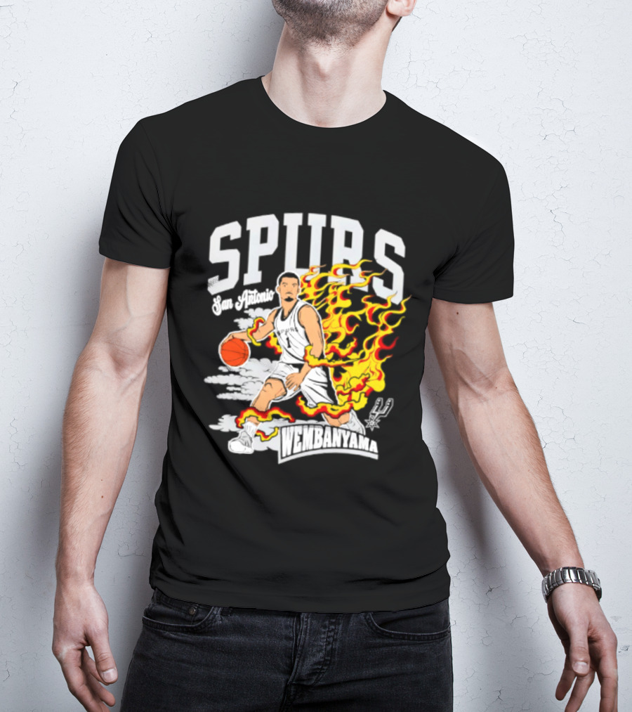 San Antonio Spurs Victor Wembanyama Fired Up Basketball Flames T-Shirt