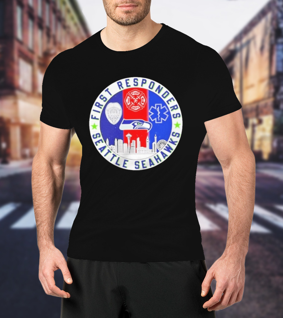 Seattle Seahawks First Responders Never Forget 9 11 Skyline T-Shirt