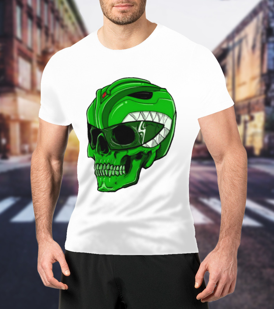 Mighty Morphin Power Rangers Green Ranger Zombie Skull Helmet Mashup T-Shirt